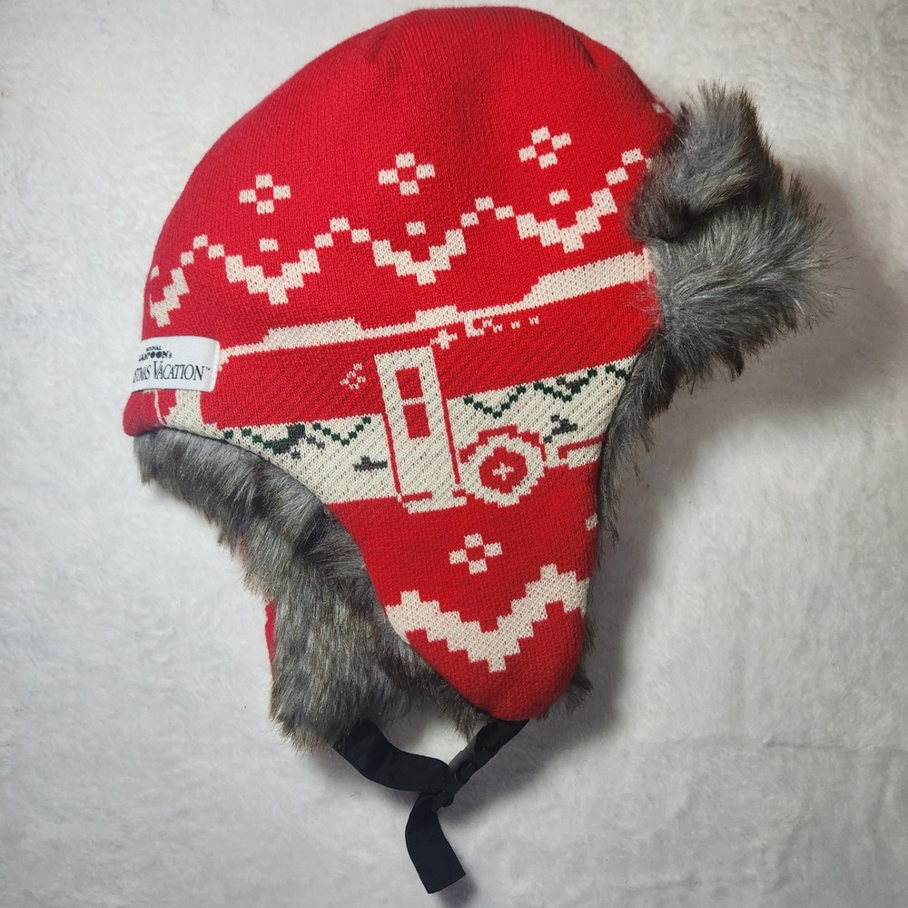 National Lampoon Christmas Vacation Trapper Hat Red Fair Isle RV Eddie Griswold
